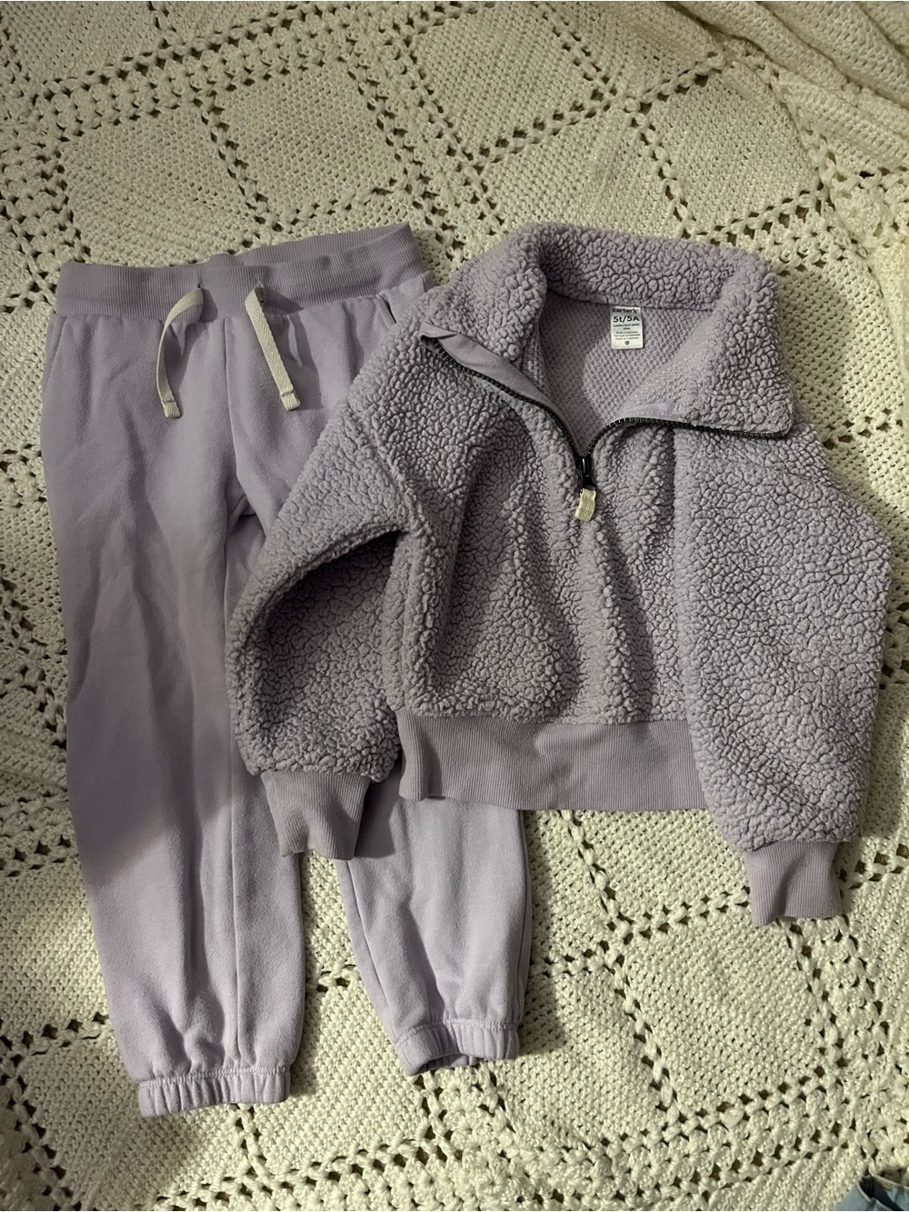 Kids Lavender Sherpa Half-Zip Jacket & Jogger Set